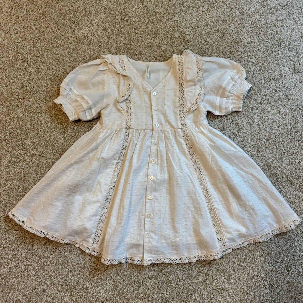 Rylee + Cru Cream Babydoll Dress with Puff Sleeves